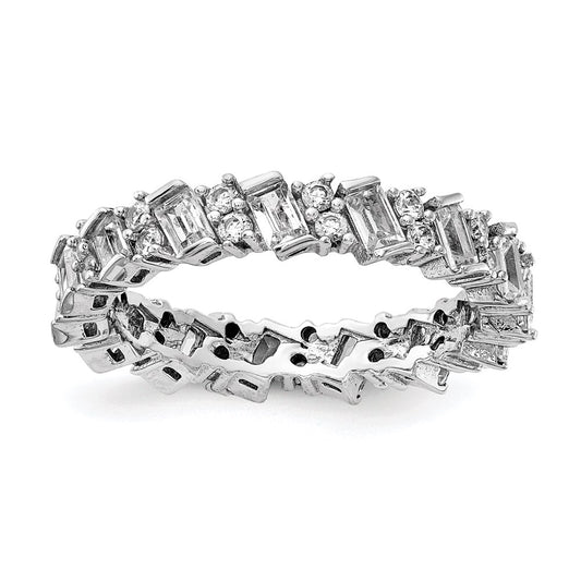 Sterling Silver Shimmer Rhodium Plated 45 Stone Cz Fancy Eternity Band