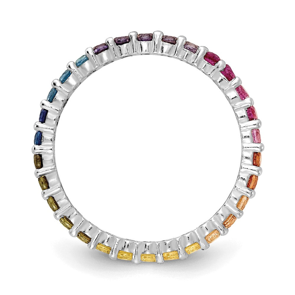 Sterling Silver Prizma Rhodium Plated Colorful Cz Eternity Band Ring