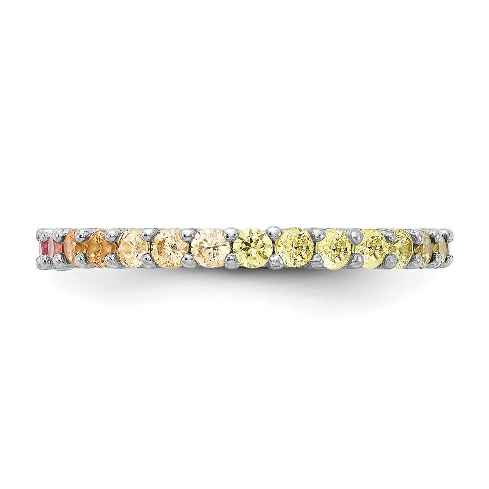 Sterling Silver Prizma Rhodium Plated Colorful Cz Eternity Band Ring