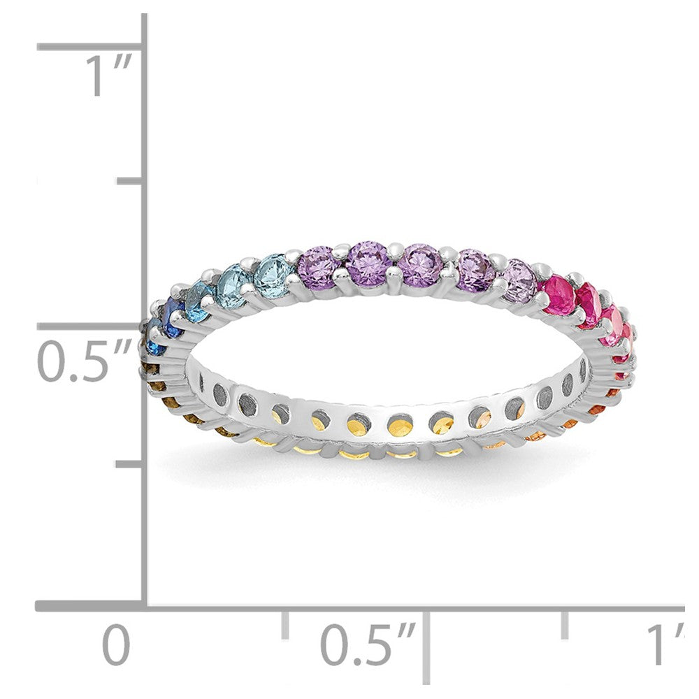 Sterling Silver Prizma Rhodium Plated Colorful Cz Eternity Band Ring