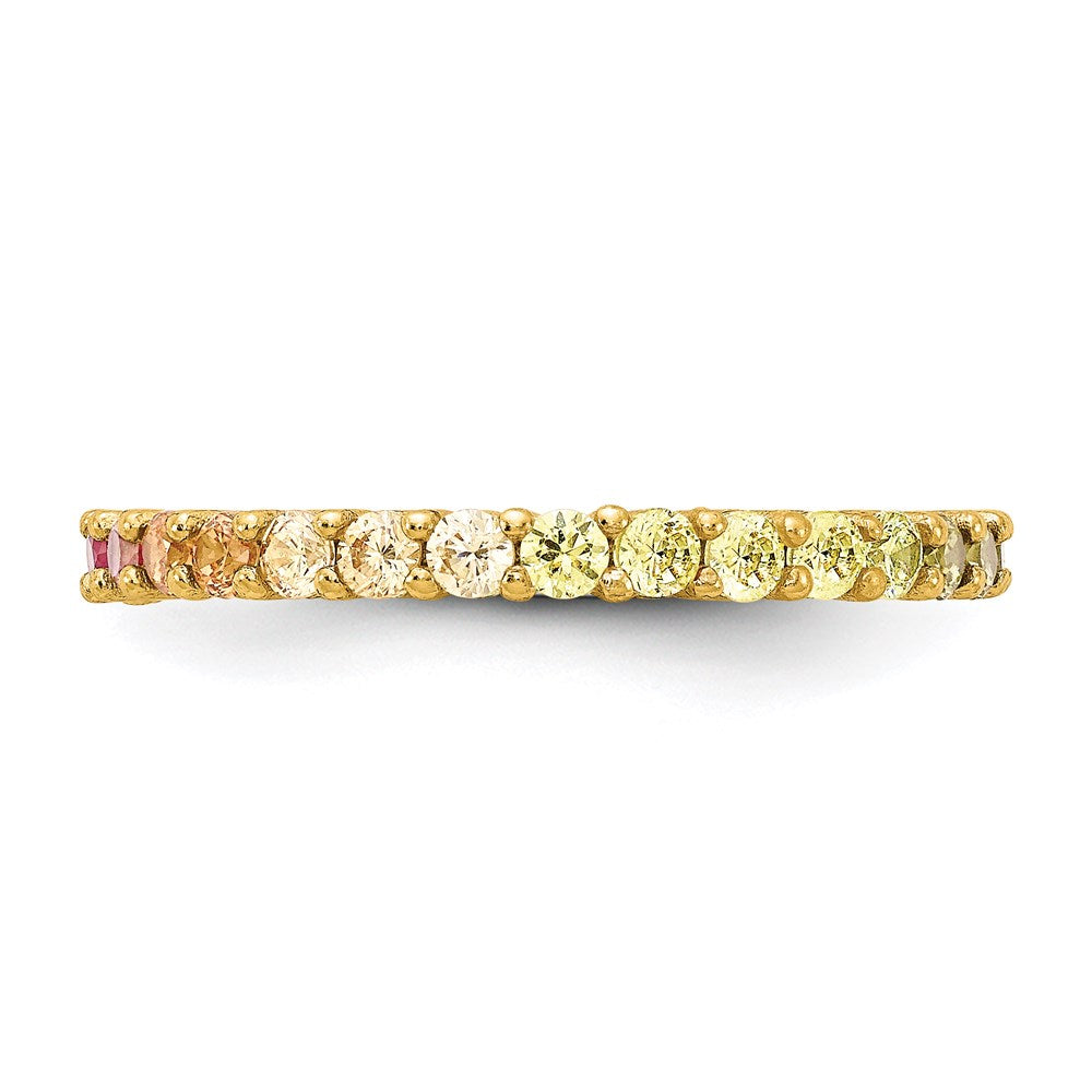 Sterling Silver Prizma Gold Tone 14K Flash Plated Colorful Cz Eternity Band Ring