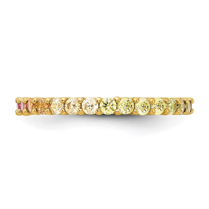 Sterling Silver Prizma Gold Tone 14K Flash Plated Colorful Cz Eternity Band Ring
