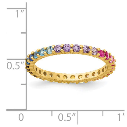 Sterling Silver Prizma Gold Tone 14K Flash Plated Colorful Cz Eternity Band Ring
