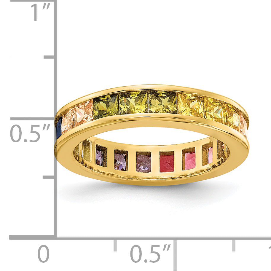 Sterling Silver Prizma Gold Tone 14K Flash Plated Channel Set Colorful Cz Eternity Band Ring (Size 6 Only)