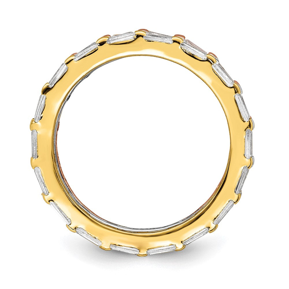 Sterling Silver Rose & Gold Tone Baguette Cz Eternity 3 Band Set