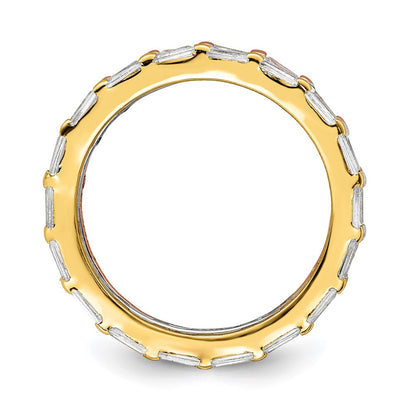 Sterling Silver Rose & Gold Tone Baguette Cz Eternity 3 Band Set