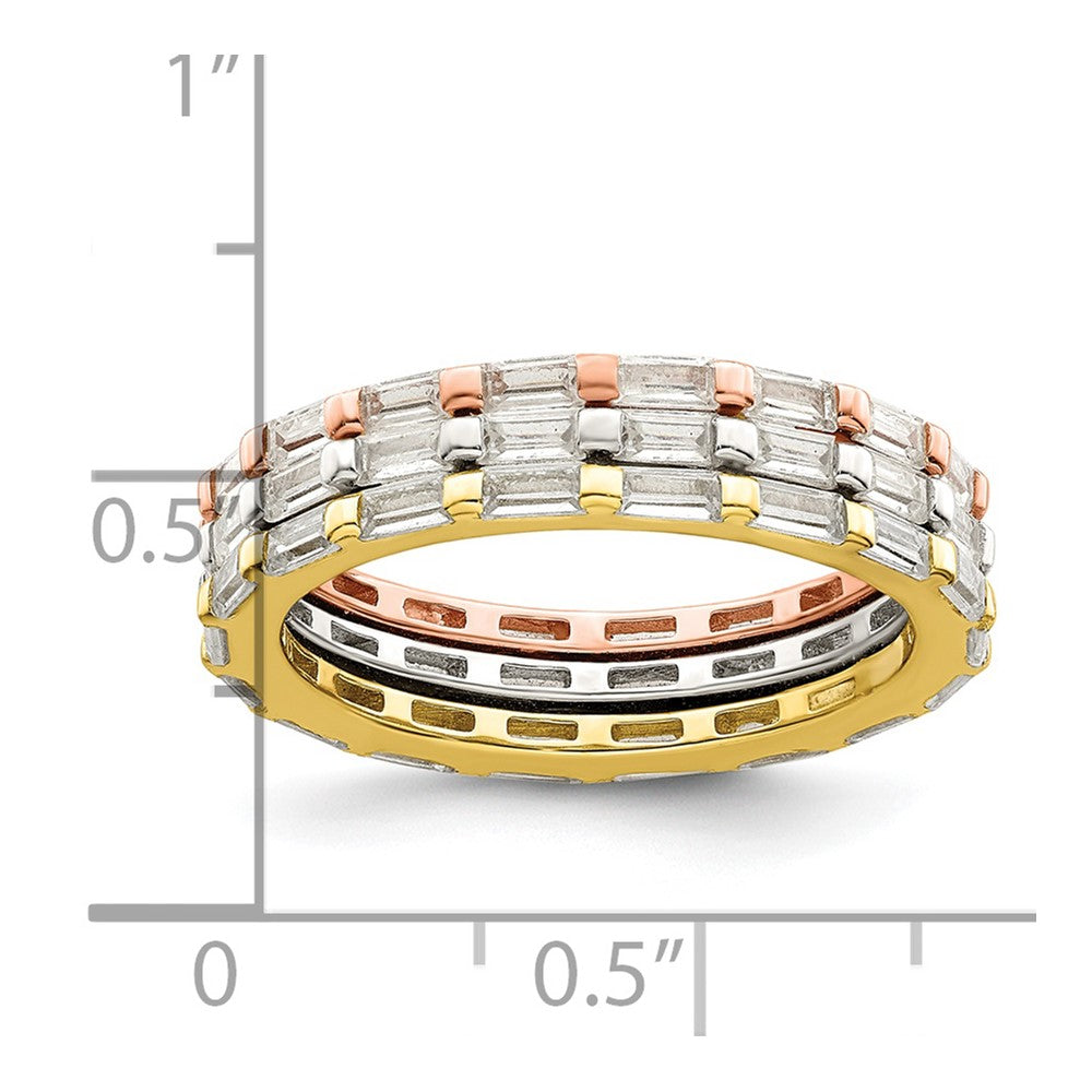 Sterling Silver Rose & Gold Tone Baguette Cz Eternity 3 Band Set