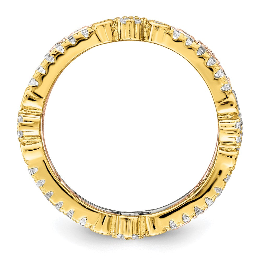 Sterling Silver Rose & Gold Tone Eternity Cz 3 Band Set