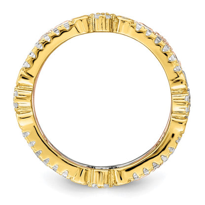 Sterling Silver Rose & Gold Tone Eternity Cz 3 Band Set