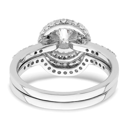 Sterling Silver Rhodium Plated Cz Halo Engagement Ring & Band Set