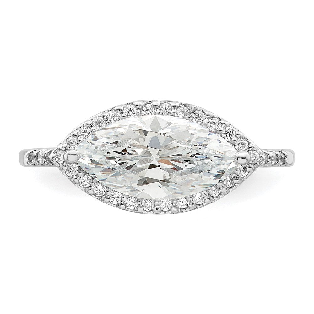 Sterling Silver Rhodium Plated Marquise Halo Cz Ring