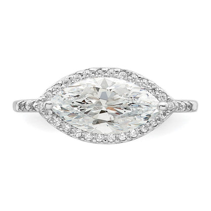 Sterling Silver Rhodium Plated Marquise Halo Cz Ring