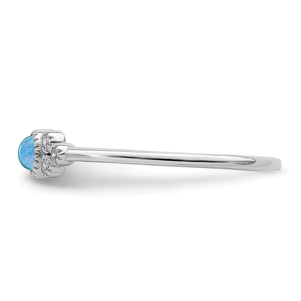 Sterling Silver Rhodium Plated Polished Lab Created Blue Opal Ring