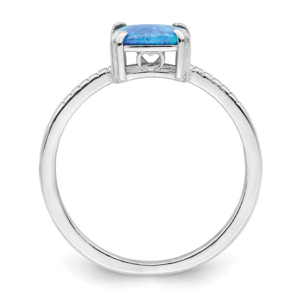 Sterling Silver Rhodium Plated Polished Square Blue Created Opal Ring