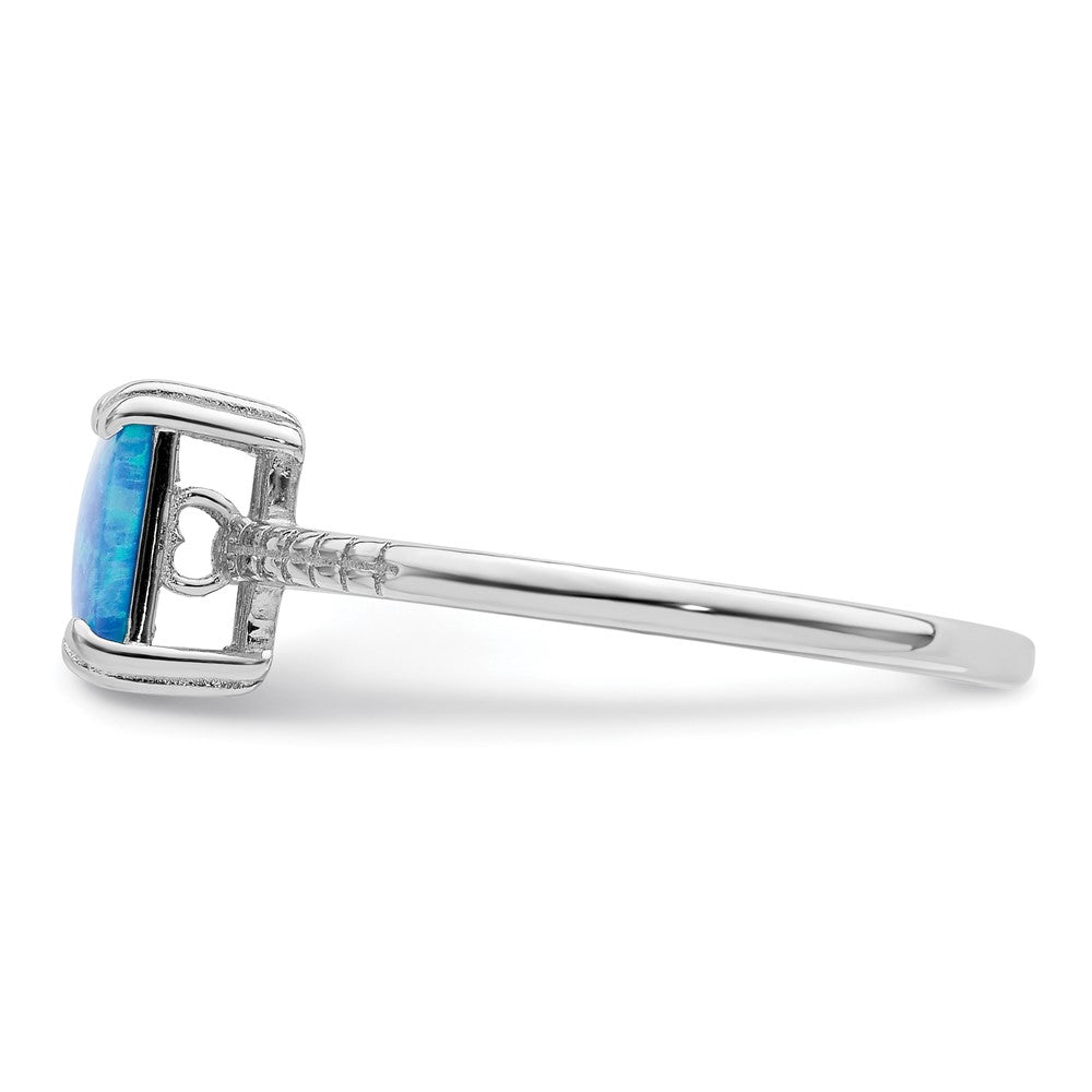 Sterling Silver Rhodium Plated Polished Square Blue Created Opal Ring