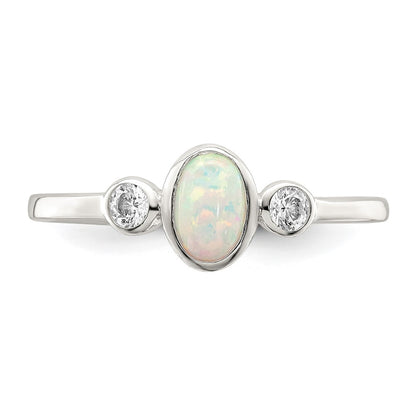 Sterling Silver Polished Cz And White Created Opal Ring