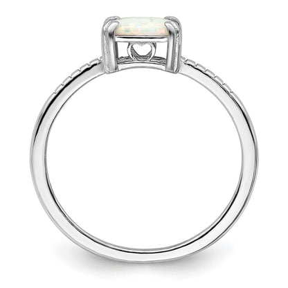Sterling Silver Rhodium Plated Polished Square White Created Opal Ring