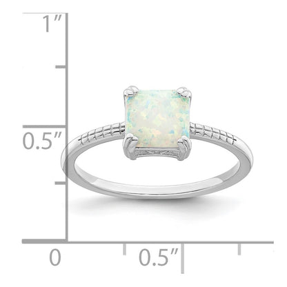 Sterling Silver Rhodium Plated Polished Square White Created Opal Ring