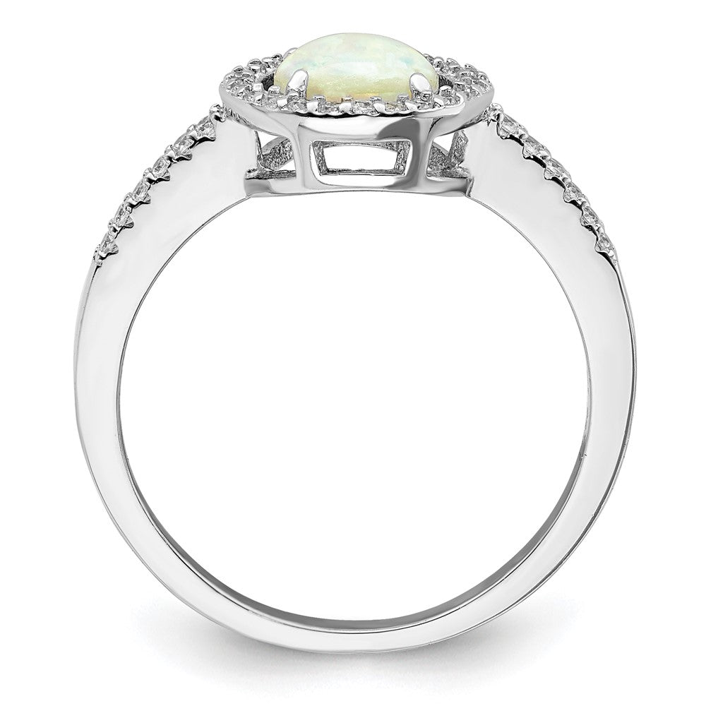 Sterling Silver Rhodium Plated Polished White Created Opal Cz Halo Ring