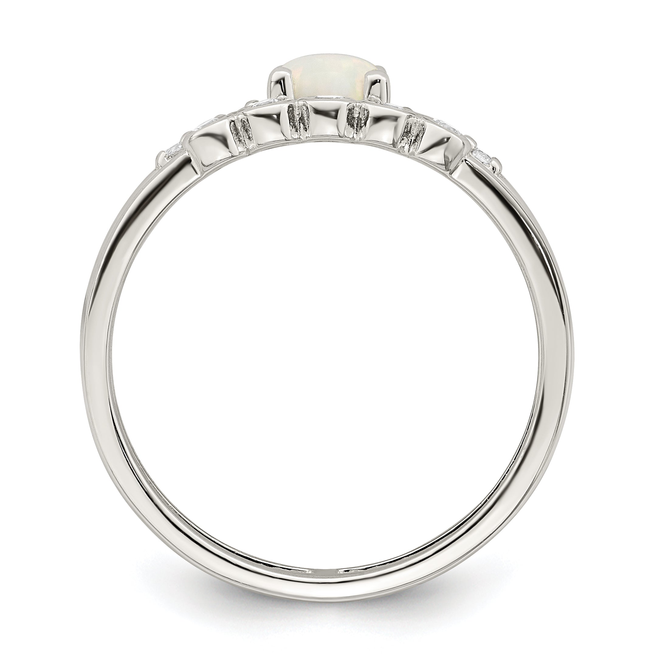 Sterling Silver Cz And Created White Opal Double Band Ring (Size 7 Only)