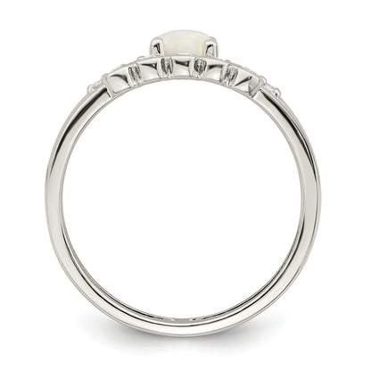 Sterling Silver Cz And Created White Opal Double Band Ring (Size 7 Only)