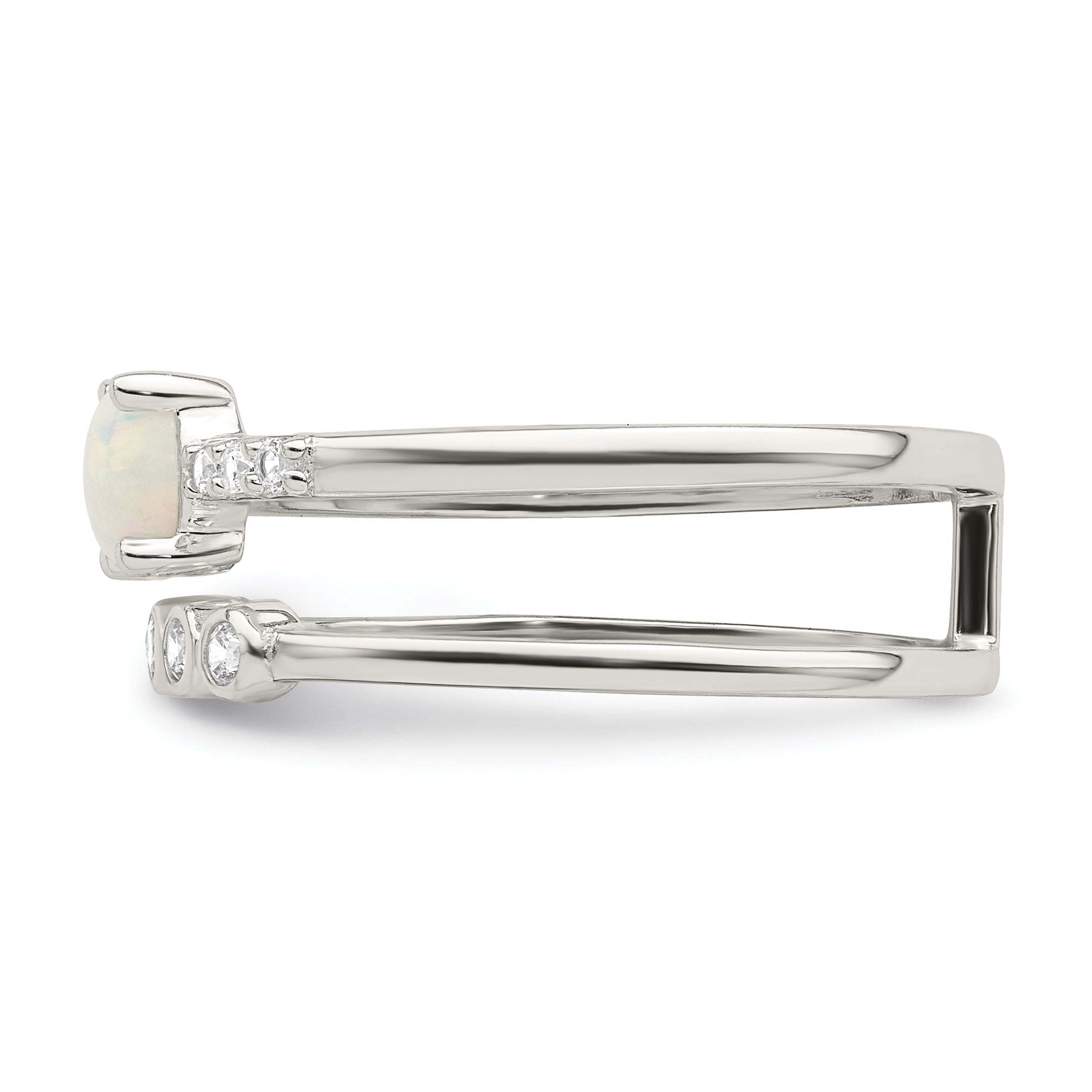 Sterling Silver Cz And Created White Opal Double Band Ring (Size 7 Only)