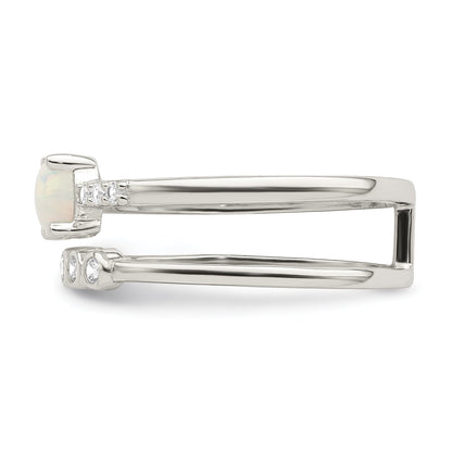 Sterling Silver Cz And Created White Opal Double Band Ring (Size 7 Only)