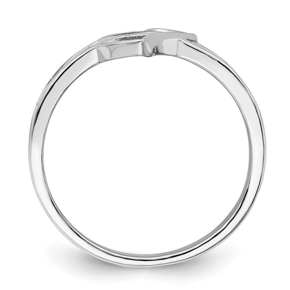 Sterling Silver Rhodium Plated White Created Opal Inlay Heart Ring