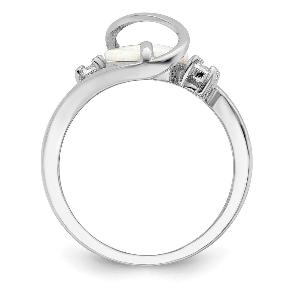 Sterling Silver Rhodium Plated White Created Opal & Cz Twist Ring