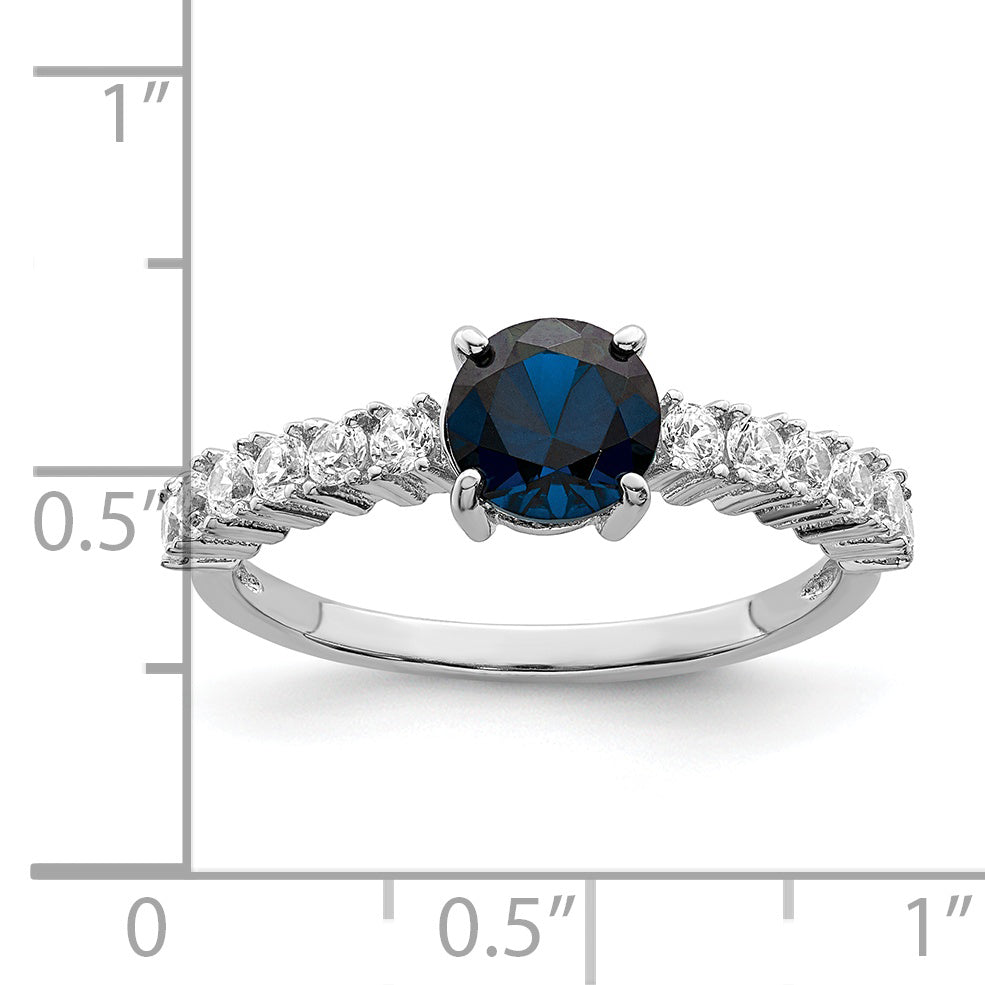 Sterling Silver Polished Rhodium Plated Cr. Blue Spinel And Cz Ring (Size 6 Only)