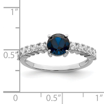 Sterling Silver Polished Rhodium Plated Cr. Blue Spinel And Cz Ring (Size 6 Only)