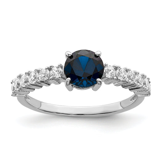 Sterling Silver Polished Rhodium Plated Cr. Blue Spinel And Cz Ring (Size 6 Only)