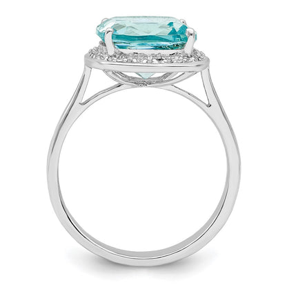 Sterling Silver Rhodium Plated Light Blue Crystal Cz Halo Ring
