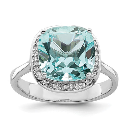 Sterling Silver Rhodium Plated Light Blue Crystal Cz Halo Ring