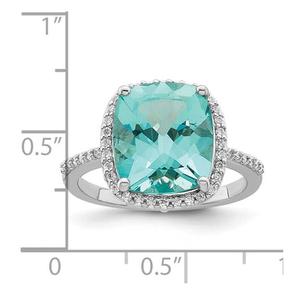 Sterling Silver Rhodium Plated Light Blue Crystal Cz Halo Ring