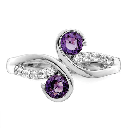 Sterling Silver Sterlingsilver Rhod Plated .6T.W. Amethyst & White Topaz Swirl Ring