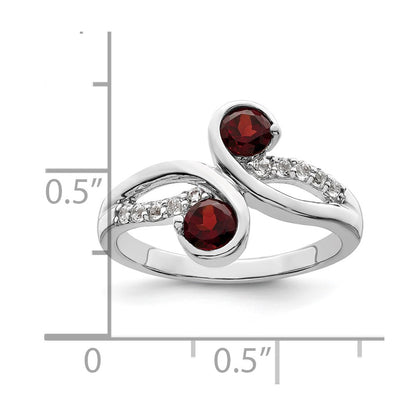 Sterling Silver Rhod Plated .8T.W. Garnet & White Topaz Swirl Ring