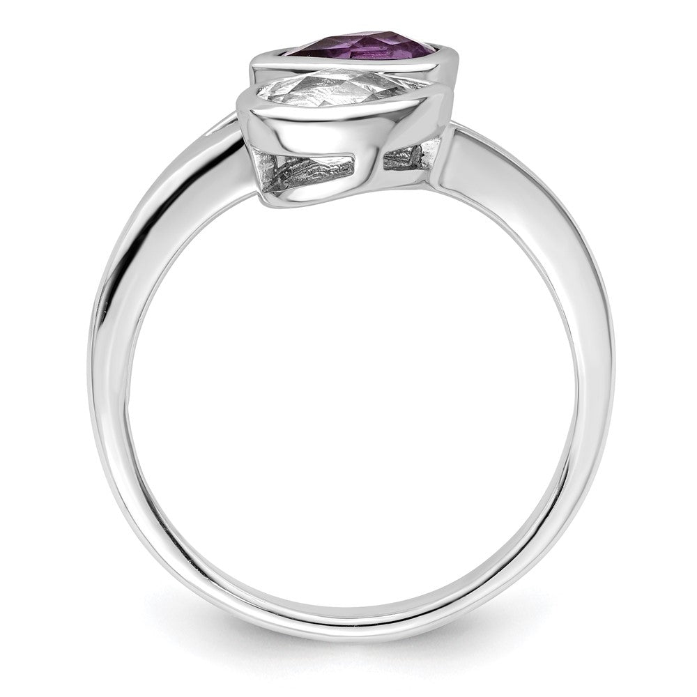 Sterling Silver Rhodium Plated Pear Shape Amethyst & White Topaz Ring