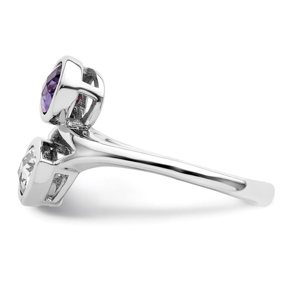 Sterling Silver Rhodium Plated Pear Shape Amethyst & White Topaz Ring