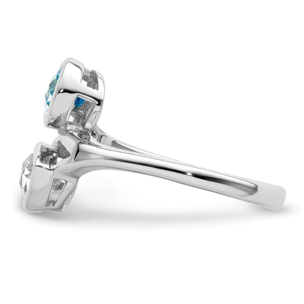Sterling Silver Rhodium Plated Polished Blue & White Topaz Bypass Ring