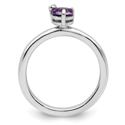 Sterling Silver Rhodium Plated Polished Amethyst & White Topaz Ring