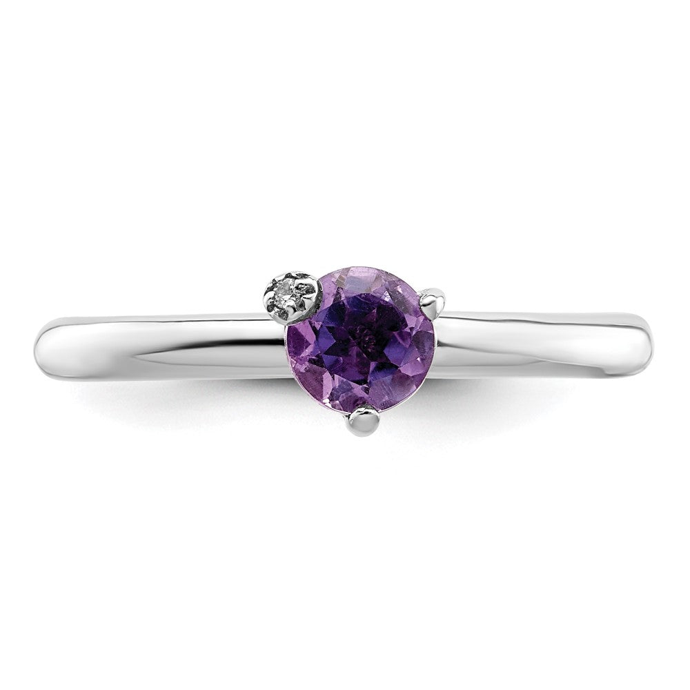 Sterling Silver Rhodium Plated Polished Amethyst & White Topaz Ring