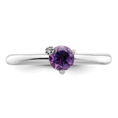 Sterling Silver Rhodium Plated Polished Amethyst & White Topaz Ring