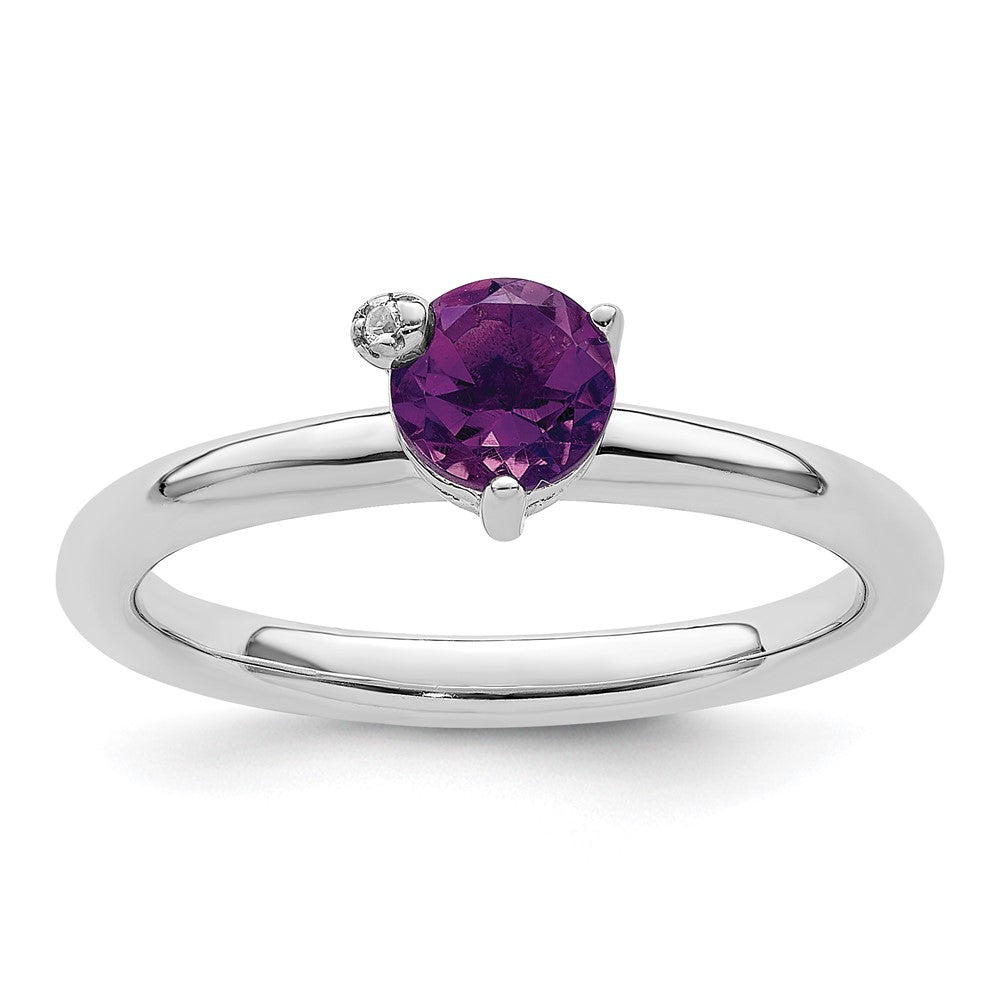 Sterling Silver Rhodium Plated Polished Amethyst & White Topaz Ring