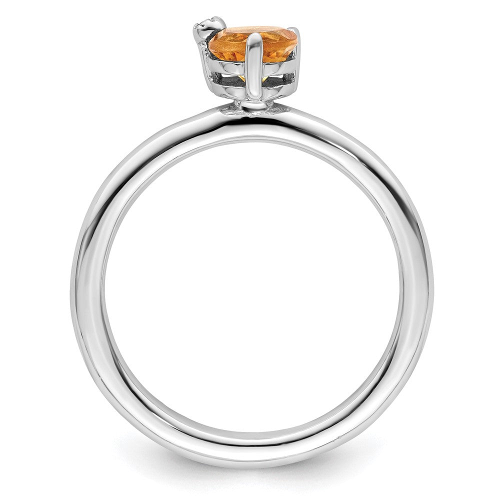 Sterling Silver Rhodium Plated Polished Circle Citrine & White Topaz Ring