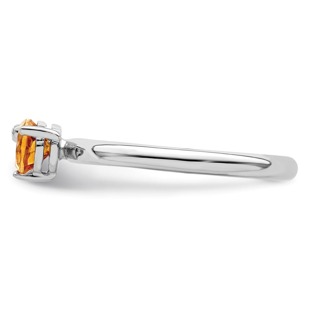 Sterling Silver Rhodium Plated Polished Circle Citrine & White Topaz Ring