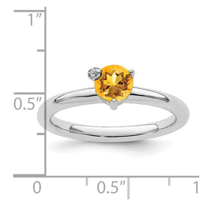 Sterling Silver Rhodium Plated Polished Circle Citrine & White Topaz Ring