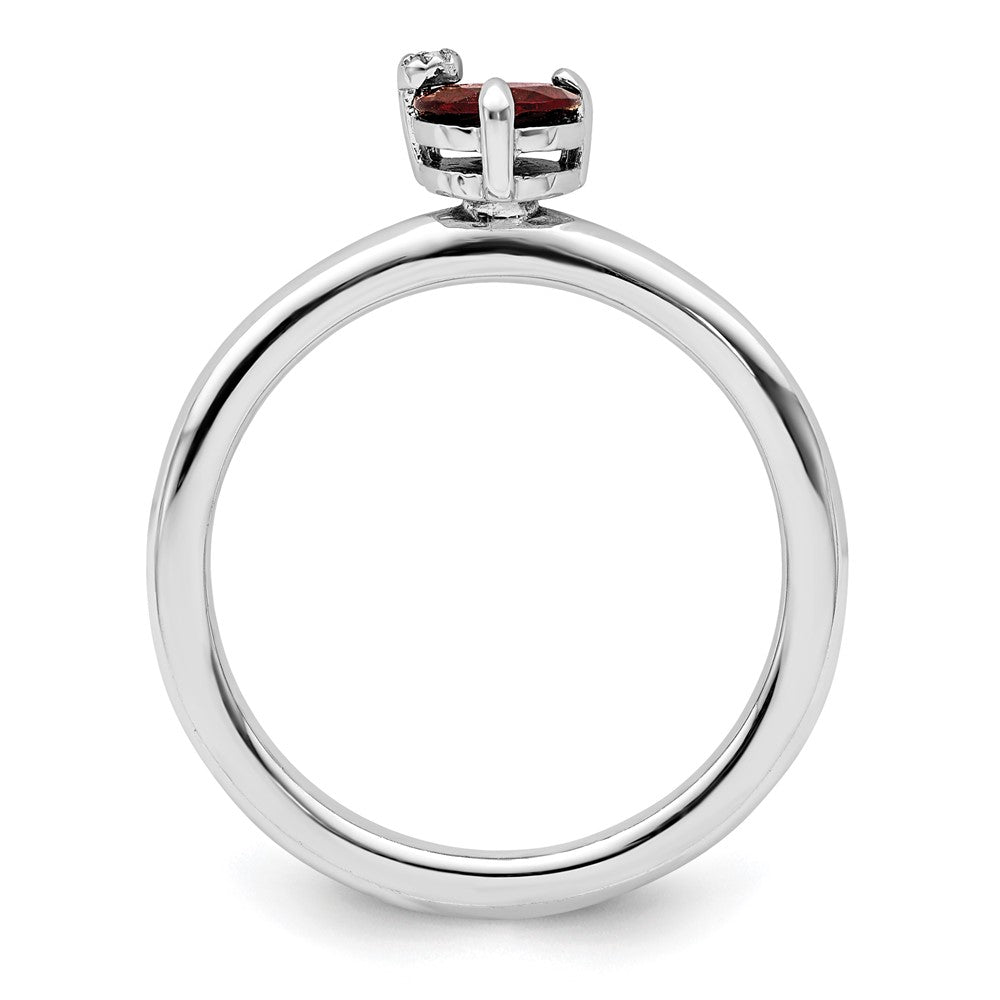Sterling Silver Rhodium Plated Polished Garnet & White Topaz Ring