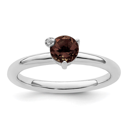 Sterling Silver Rhodium Plated Polished Smoky Quartz & White Topaz Ring