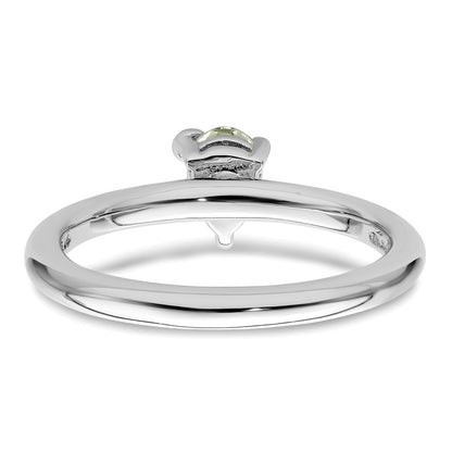 Sterling Silver Rhodium Plated Pear Green Quartz & White Topaz Ring